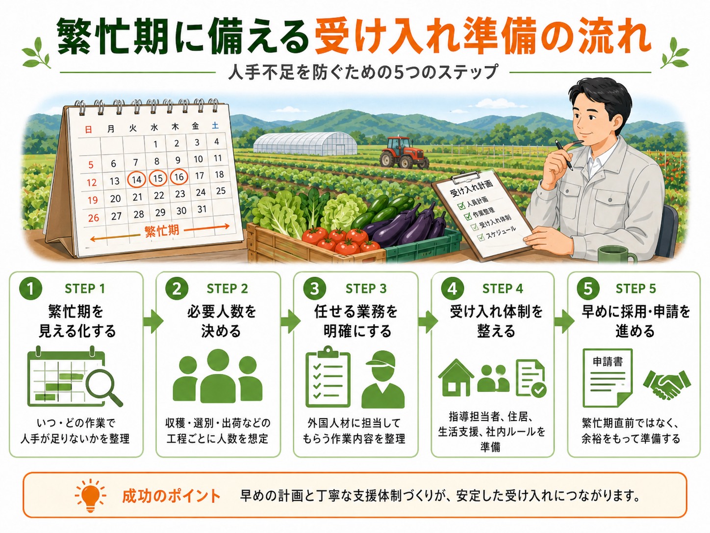 繁忙期に備える受け入れ準備の流れ