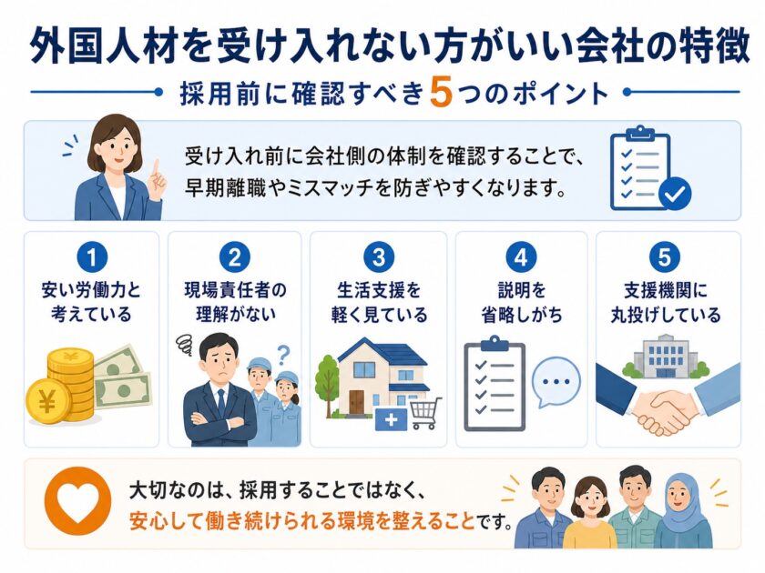 外国人材を受け入れない方がいい会社の特徴