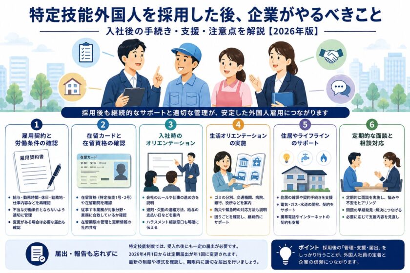 特定技能外国人の採用後に企業が行う手続きと支援