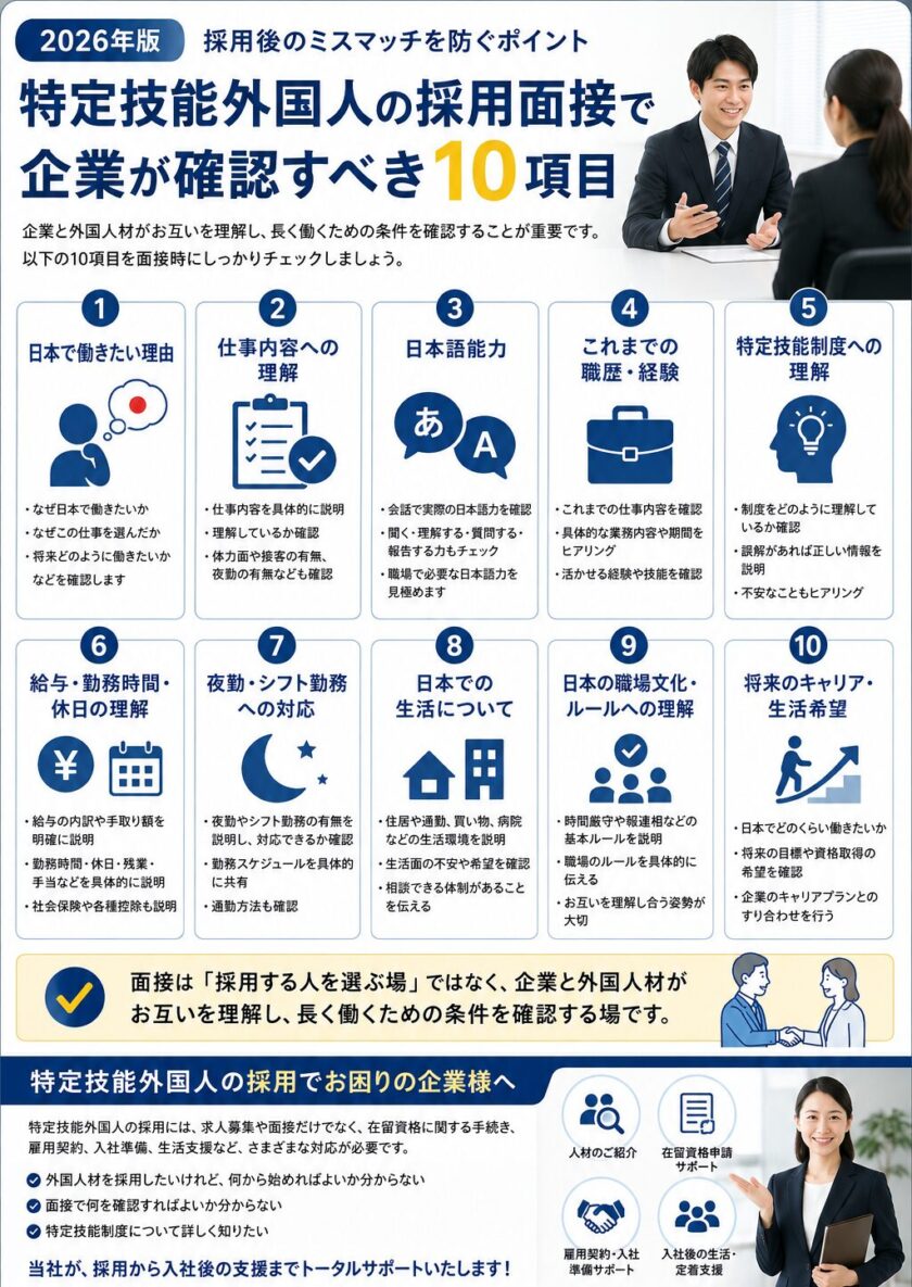特定技能外国人の採用面接で企業が確認すべき10項目｜採用後のミスマッチを防ぐポイント【2026年版】