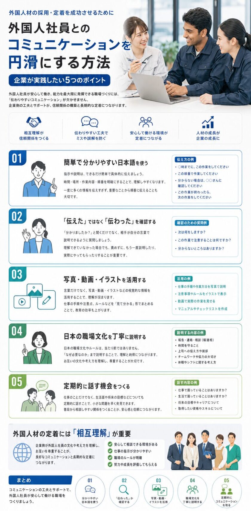 外国人社員と日本人社員が職場でコミュニケーションを取っている様子