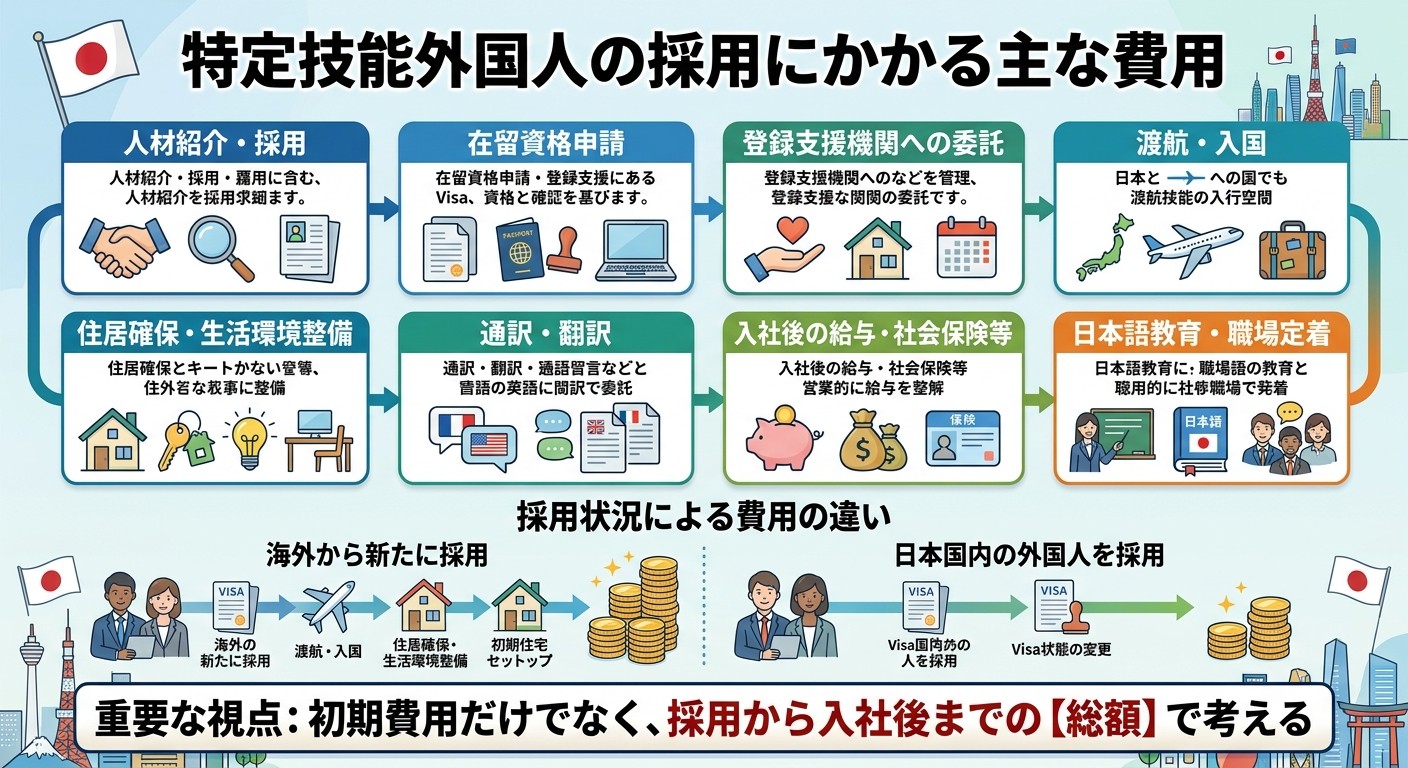 特定技能外国人の採用にかかる主な費用