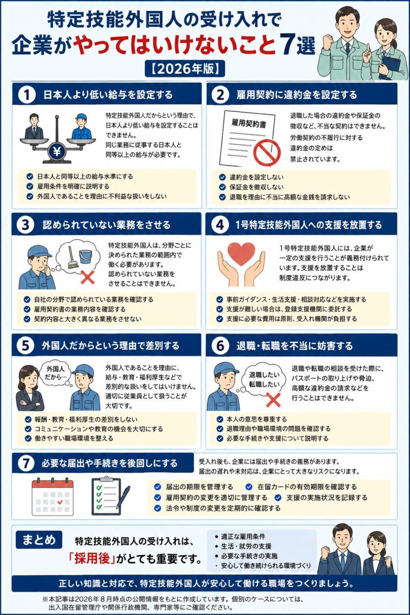 特定技能外国人の受け入れで企業がやってはいけないこと7選【2026年版】