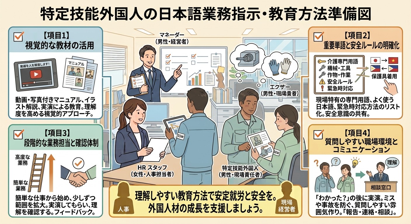 日本語での業務指示・教育方法を準備する