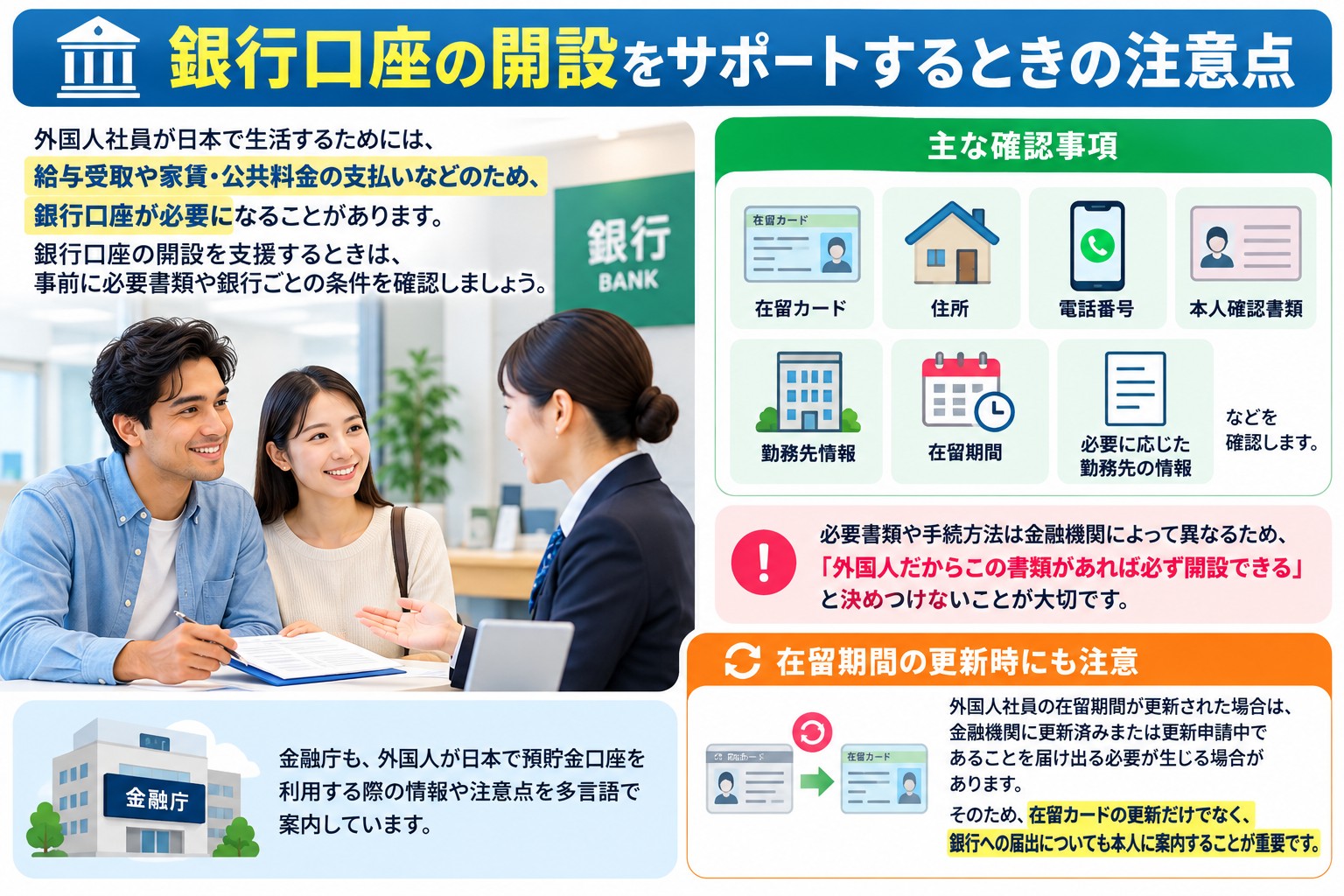 2．銀行口座の開設をサポートするときの注意点