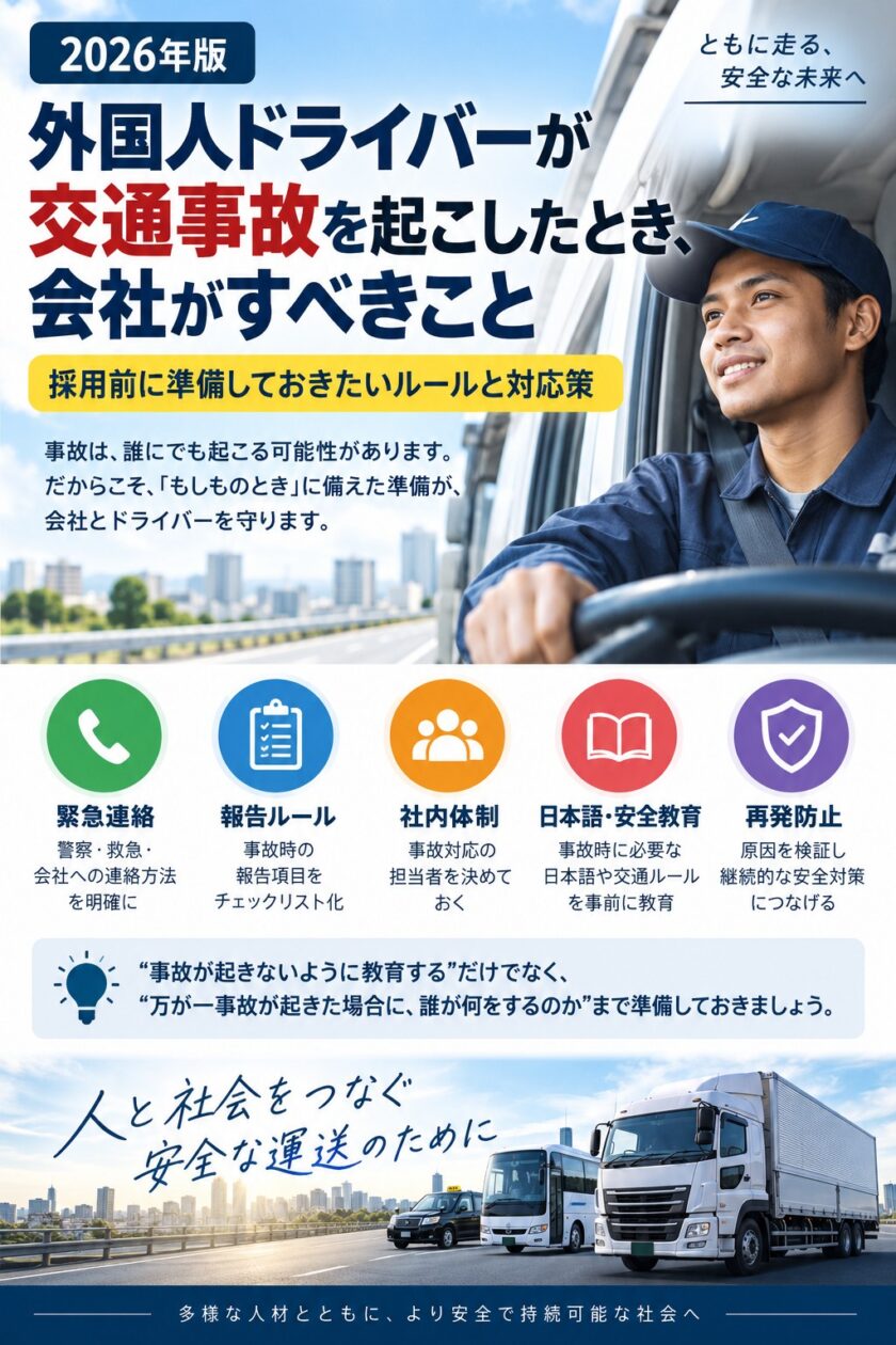 外国人ドライバーの交通事故発生時に会社が行う対応と事故対応ルール