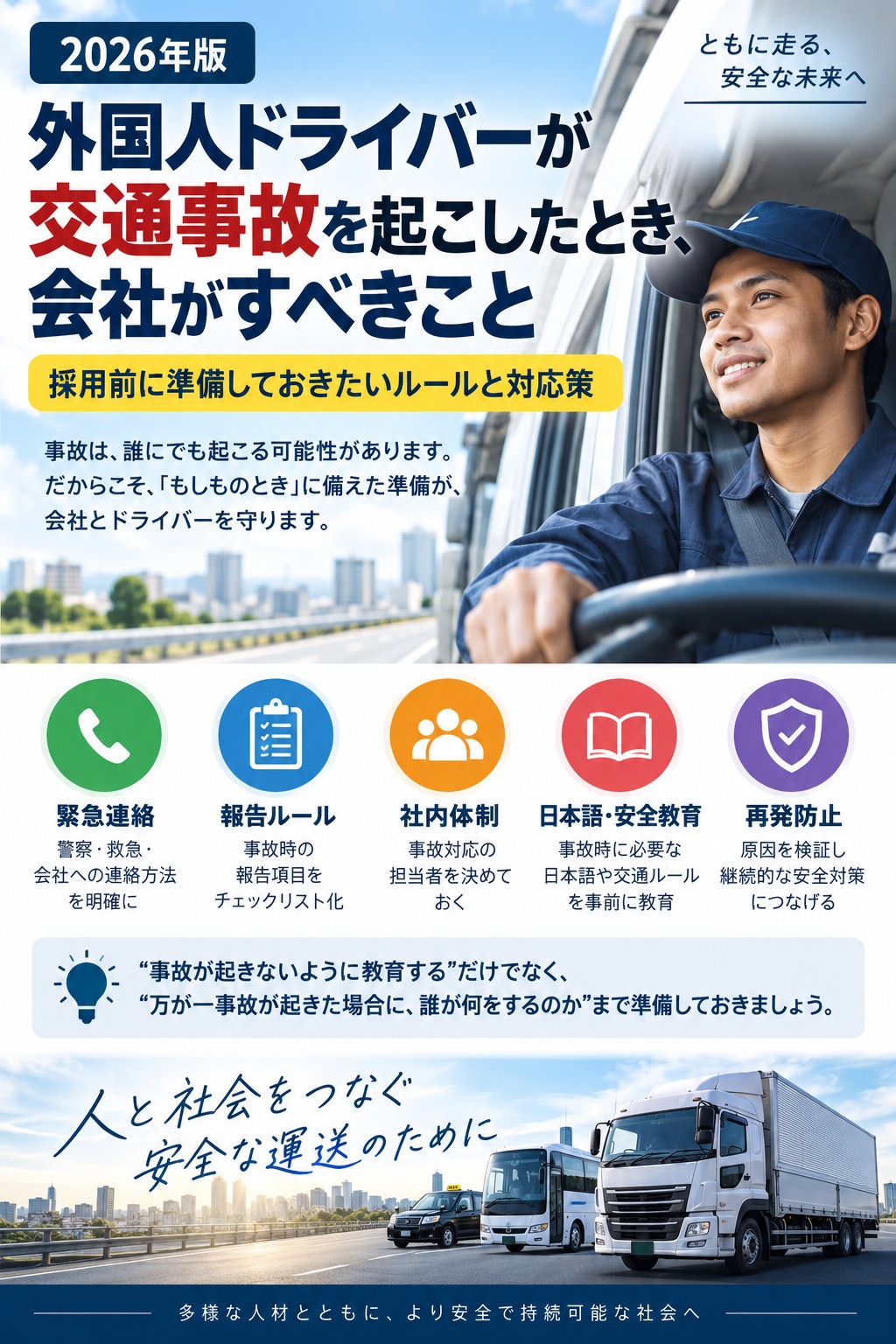 外国人ドライバーの交通事故発生時に会社が行う対応と事故対応ルール