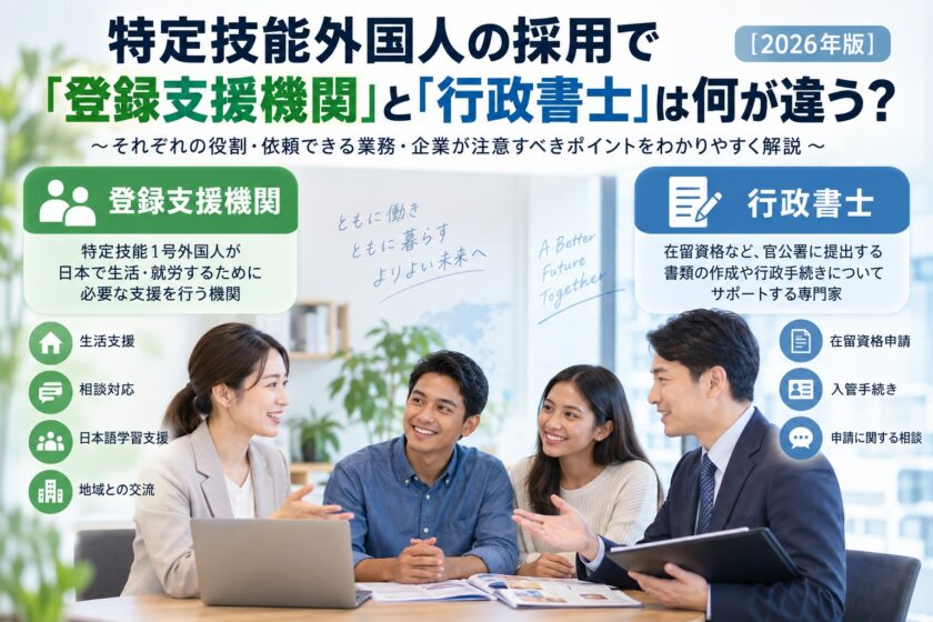 特定技能外国人の採用で「登録支援機関」と「行政書士」は何が違う?【2026年版】