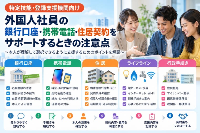外国人社員の銀行口座・携帯電話・住居契約をサポートするときの注意点【特定技能・登録支援機関向け】