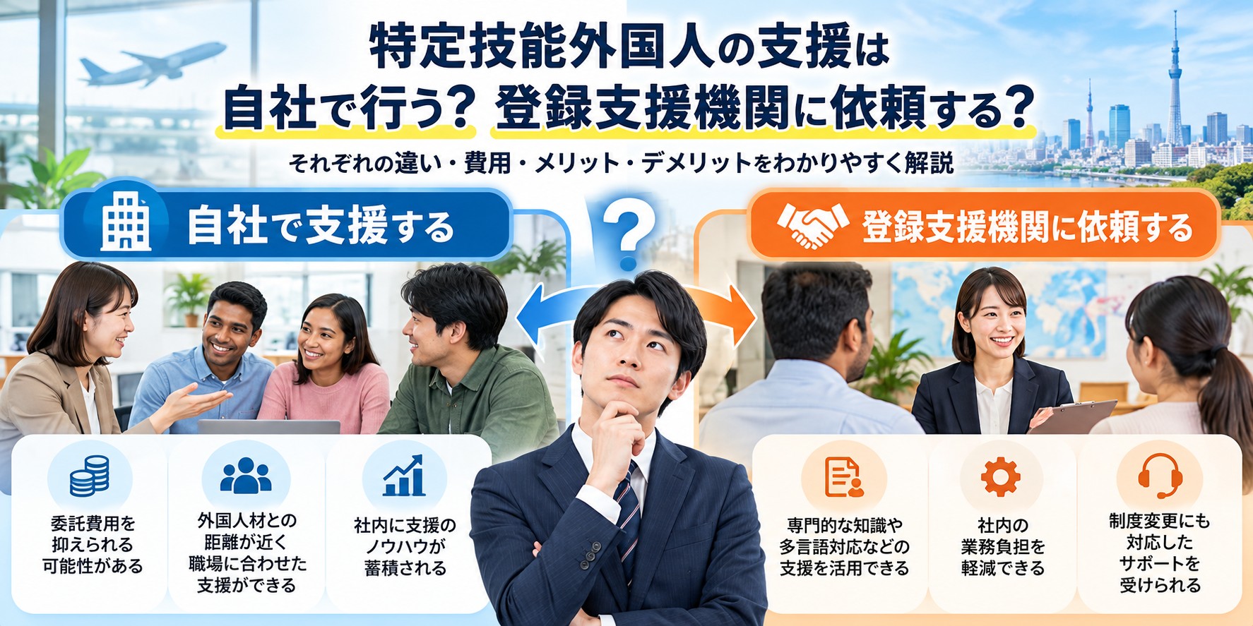 特定技能外国人の支援を自社で行う場合と登録支援機関に委託する場合の違い